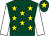 Dark green, yellow stars, white sleeves, dark green cap, yellow star