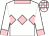 White, pink diamond hoop, white sleeves, pink collar and cuffs, checked cap, white peak