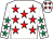 White, red stars, white sleeves, emerald green stars, white cap, red stars