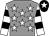 Grey body, white stars, white arms, black hooped, black cap, white star