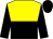 yellow and black halved horizontally, black sleeves and cap