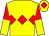 Yellow, red triple diamond, red and yellow halved sleeves, yellow cap, red diamond