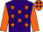 Purple, orange stars and sleeves, orange cap, purple stars