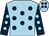 Light blue, dark blue spots, dark blue sleeves, light blue spots