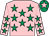 Pink, emerald green stars, emerald green cap, pink star