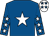 Royal blue, white star, white stars on sleeves, white cap, royal blue stars