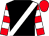 Black, white sash, red and white hooped sleeves, red cap