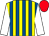 Yellow & royal blue stripes, white sleeves, red cap