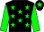 Black body, green stars, green arms, black cap, green star