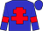 Blue body, red cross of lorraine, blue arms, red armlets, blue cap