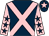 Dark blue, pink cross belts, pink sleeves, dark blue stars, dark blue cap, pink star