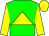 Green body, yellow triangle, yellow arms, yellow cap