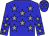 Blue body, grey stars, blue arms, grey stars, blue cap, grey stars