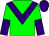 green, purple chevron, halved sleeves, purple cap