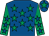 Royal blue, emerald green stars, emerald green sleeves, royal blue stars, royal blue cap, emerald green star