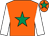 Orange, emerald green star, white sleeves, orange cap, emerald green star