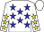 White, blue stars, yellow stars on sleeves, white cap