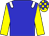 Blue body, white epaulettes, yellow arms, yellow cap, blue checked