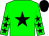 Green body, black star, green arms, black stars, black cap