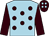 Light blue, brown spots and sleeves, brown cap, light blue spots