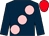 Dark Blue, large Pink spots, Red cap