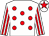 White, red spots, striped sleeves and star on cap