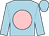 light blue body, pink disc, light blue arms, light blue cap