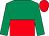 Emerald green and red halved horizontally, emerald green sleeves, red cap