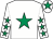 White, emerald green star, white sleeves, emerald green stars, white cap, emerald green star