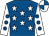 Royal blue, white stars, white sleeves, royal blue spots, quartered cap