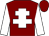 Maroon, white cross of lorraine and sleeves