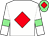 White, red diamond, white sleeves, light green armlets, light green cap, red diamond