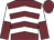 Garnet, white chevrons, white and garnet halved sleeves, garnet cap