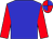 Blue body, red arms, red cap, blue quartered