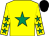 Yellow, emerald green star, emerald green stars on sleeves, black cap