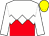 white and red halved horizontally,  white diamond hoop, white sleeves, yellow cap