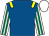 Royal blue, yellow epaulettes, white & emerald green striped sleeves, white cap