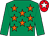 Emerald green, orange stars, emerald green sleeves, red cap, white star