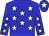 Blue body, white stars, blue arms, white stars, blue cap, white star