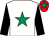 White, emerald green star, black sleeves, red cap, emerald green star