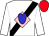 White, black sash, pink diamond, blue heart, red cap