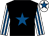 Black, royal blue star, white and royal blue striped sleeves, white cap, royal blue star