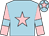 Light blue, pink star, pink sleeves, light blue armlets, light blue cap, pink star