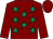 Maroon, emerald green stars, maroon sleeves & cap