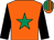 Orange, emerald green star, black sleeves, orange & emerald green striped cap