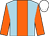 Light blue, orange stripe, orange sleeves, white cap