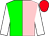 Green and pink halved, white sleeves, red cap