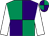 Emerald green and purple quartered, white sleeves, purple and emerald green quartered cap