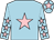 Light blue, pink star, light blue sleeves, pink stars, light blue cap, pink star