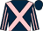 Dark blue, pink cross belts, striped sleeves